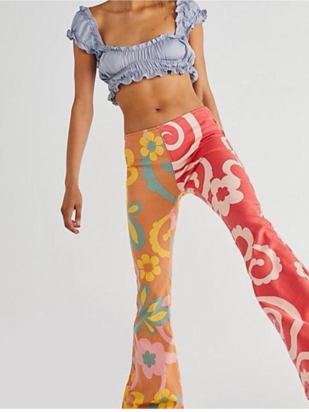 We The Free Retro Floral Patchwork Flare Pants - Red, Orange, Yellow